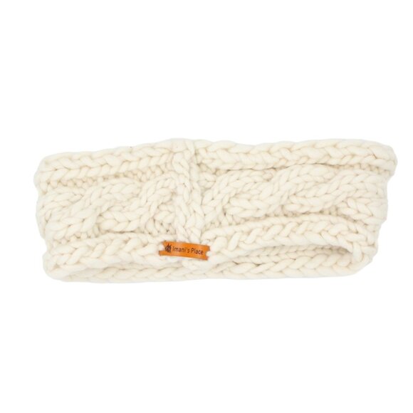 Handmade Knit White Merino Wool Sunny Cable Knit Ear Warmer Headband - Picture 3 of 3